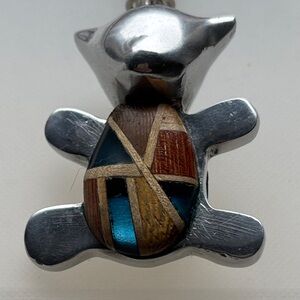 🟡New Silver Bear Keychain With Wood Inlay